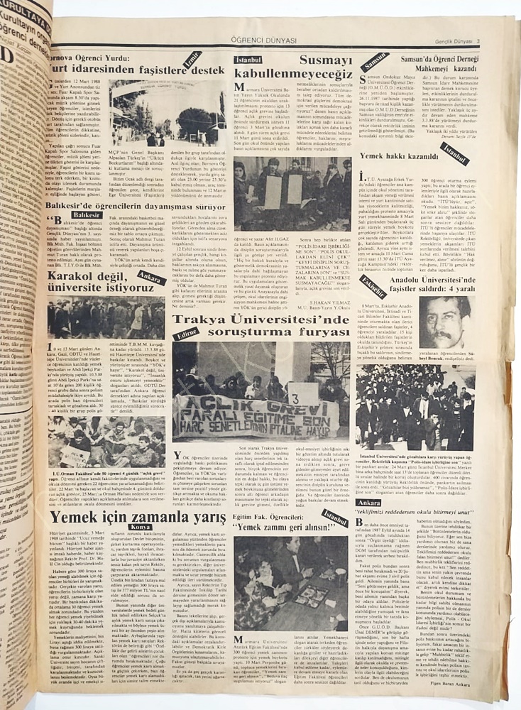 Gençlik Dünyası Aylık Gençlik Gazetesi Mart 1988 - Gazete