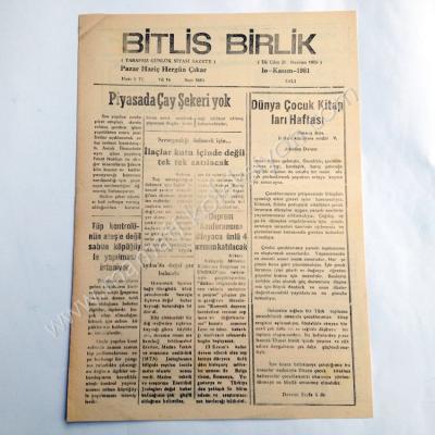 Bitlis birlik gazetesi, 10 Kasım 1981 Bitlis - Efemera