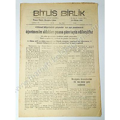 Bitlis Birlik gazetesi, 20 Ekim 1981 - Efemera