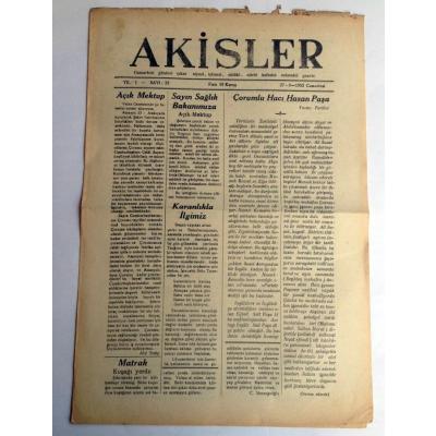 Çorum Akisler gazetesi - 27 Eylül 1952 - Efemera