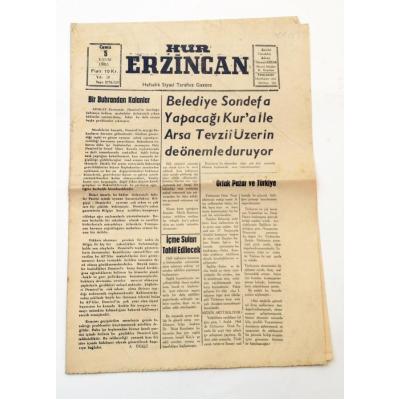 Hür Erzincan gazetesi - 5 Kasım 1965 - Efemera