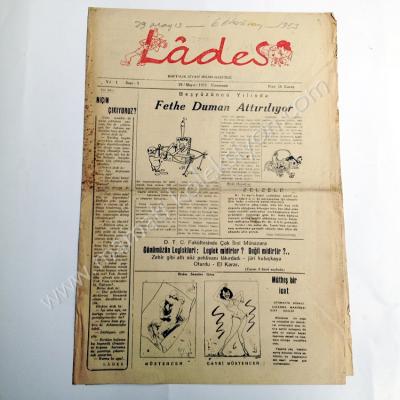 Lades Haftalık siyasi mizah gazetesi, 29 Mayıs 1953, Sayı:1 - Efemera