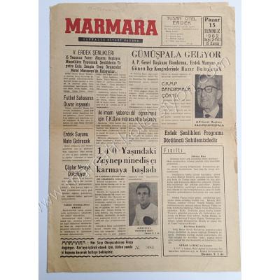 Marmara haftalık siyasi gazete, 15 Temmuz 1962, Sayı:2 Erdek - Efemera
