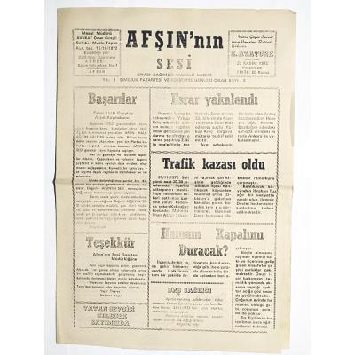 Afşın'ın Sesi Gazetesi 23 Kasım 1972 - Eski Gazete