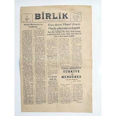 Birlik Demokrasinin temelidir, gazete, 13 Aralık 1955 KARS - Gazete
