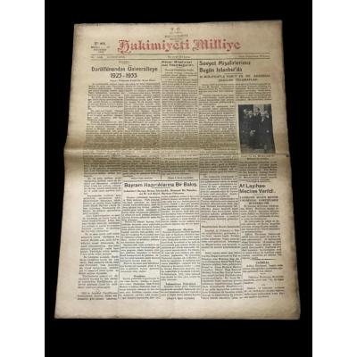 Hakimiyeti Milliye Gazetesi - 26 Birinciteşrin 1933