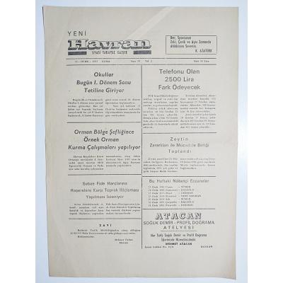 Yeni Havran siyasi tarafsız gazete. 25 Ocak1985 Balıkesir - Gazete