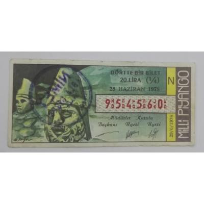 29 Haziran 1978 - Dörtte bir bilet - Milli Piyango bileti  Nemrut - Efemera