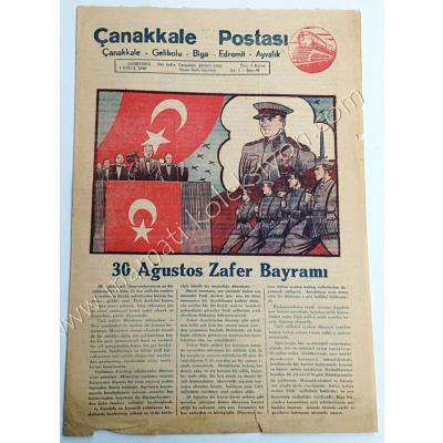 Çanakkale Postası gazetesi, 1 Eylül 1948 30 Ağustos, Gelibolu, Biga, Edremit, Ayvalık - Efemera