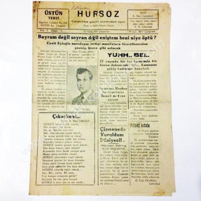 Hürsöz gazetesi, 21 Ocak 1953, Sayı:1 Eskişehir Çarşamba günleri arzıendam eyler - Efemera