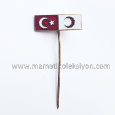 Türk Bayrağı ve Kızılay - Mineli rozet  