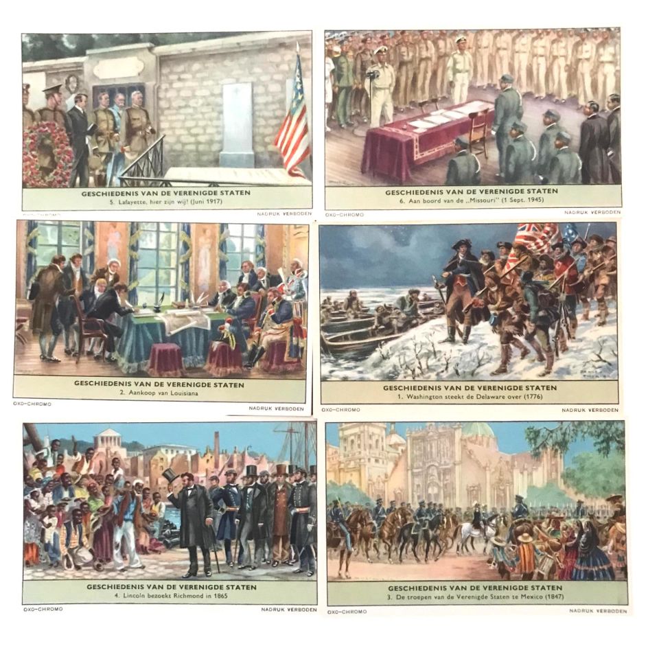 GESCHIEDENIS VAN DE VERENIGDE STATEN / 6 adet takım ''Liebig'' kartları - 1945