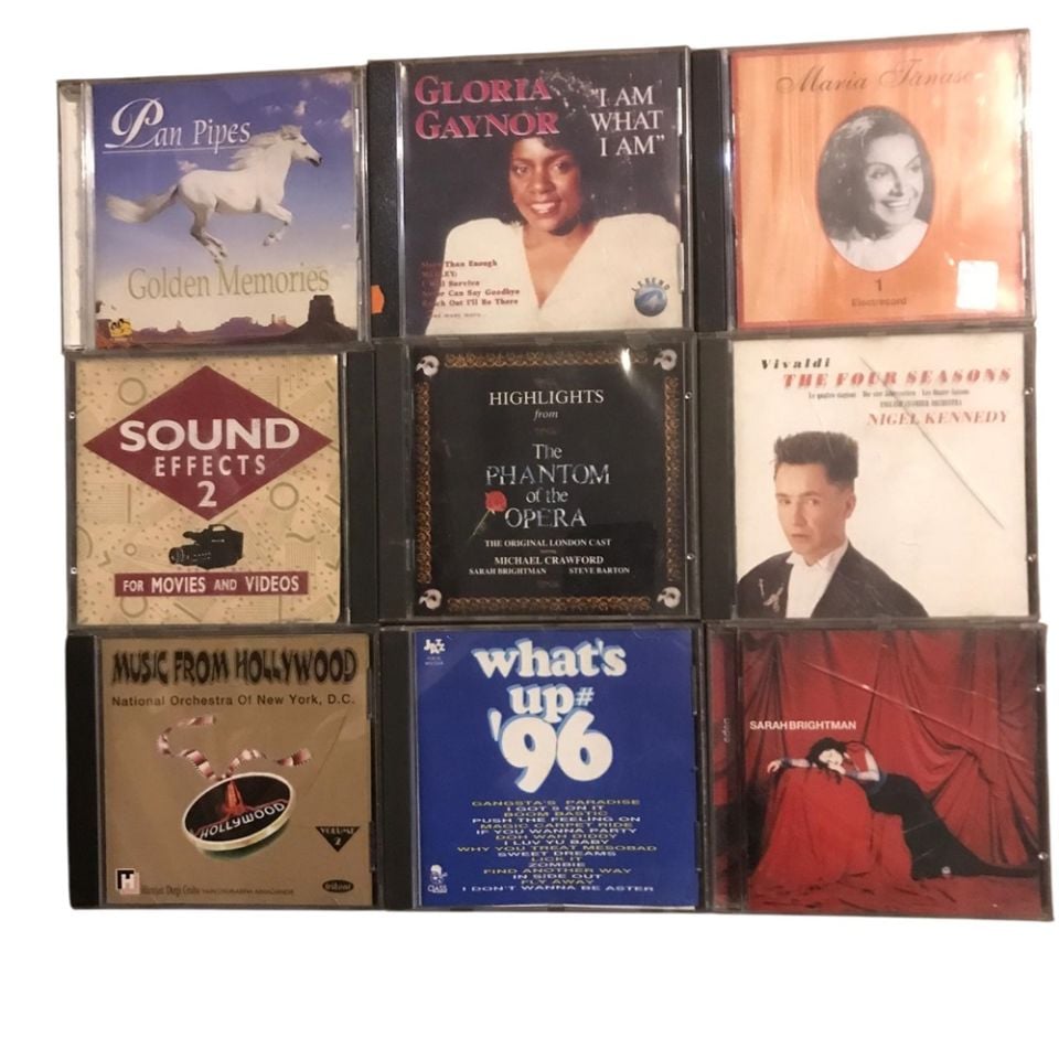 9 adet CD - Gloria GAYNOR, Pan Pipes, Maria Tanase, Sarah BRIGHTMAN, What's up '96, Nigel KENNEDY