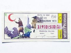 19 Haziran 1973 Dörtte bir bilet / Kızılay temalı, piyango bileti