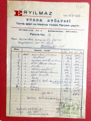 Eryılmaz Torna Atölyesi - Fatura