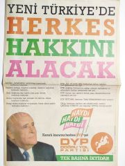 Yeni Türkiye'de Herkes Hakkını kazanacak DYP Süleyman DEMİREL - 37x56 cm gazete reklamı