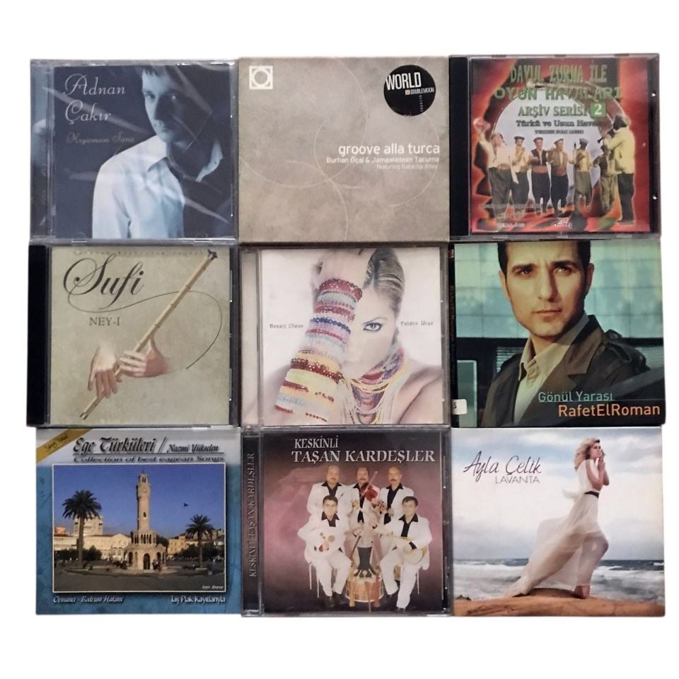 9 adet CD - Davul zurna, Adnan ÇAKIR, Groove alla turca, Rafet El Roman, Fulden URAS, Taşan kardeşler, Ayla ÇELİK