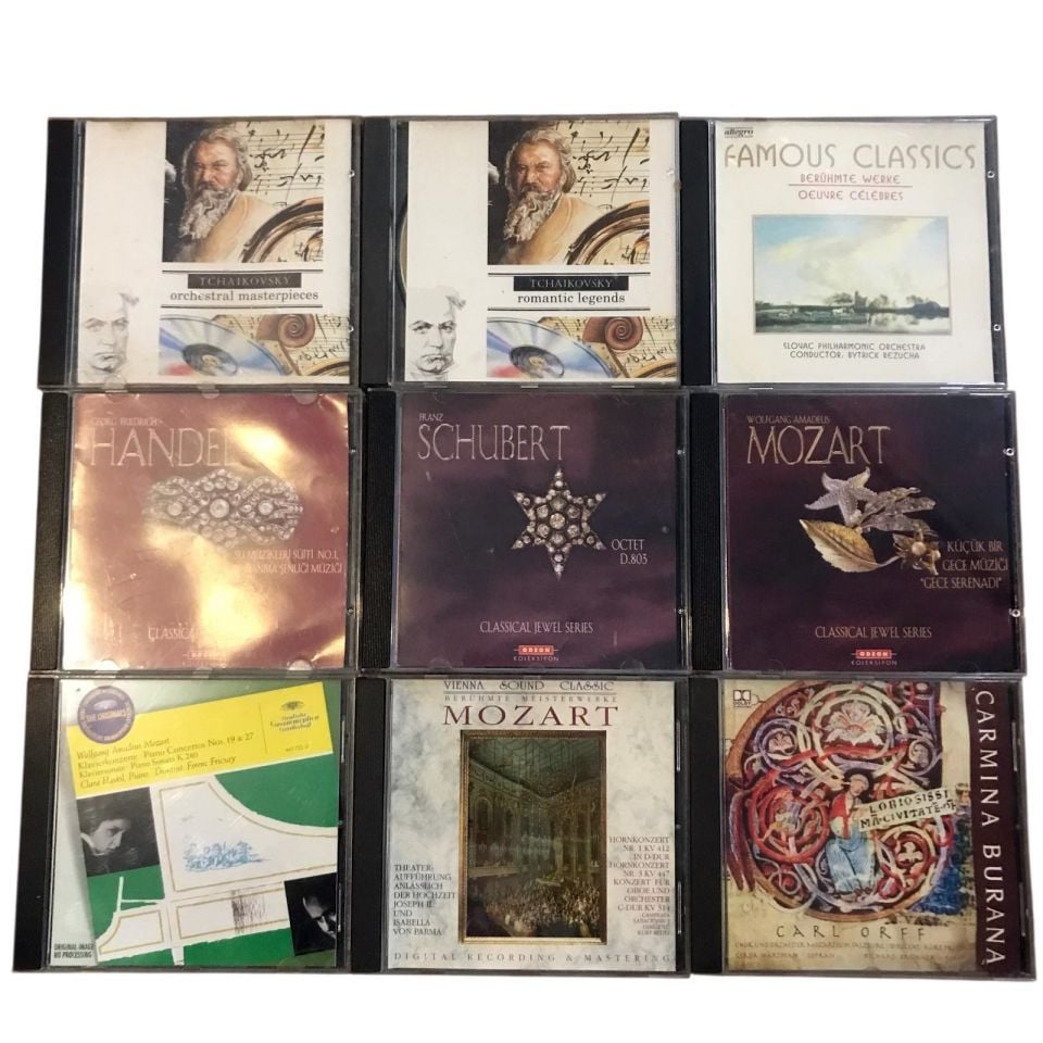 9 adet CD - Carmina Burana, Mozart, Handel, Schubert, Tschaikowsky