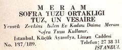 Meram Sofra tuzu ort. / Dergi, gazete reklamı - Efemera