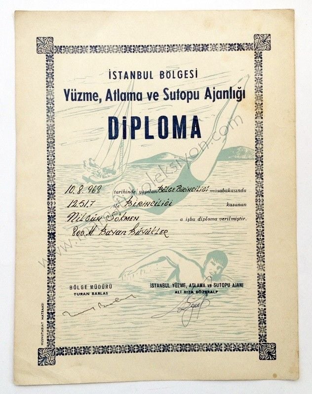 İstanbul Bölgesi Yüzme Atlama ve Sutopu ajanlığı * Diploma