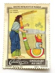 Antik müzik aletleri - Harp / Cailler's çikolata reklam pulu