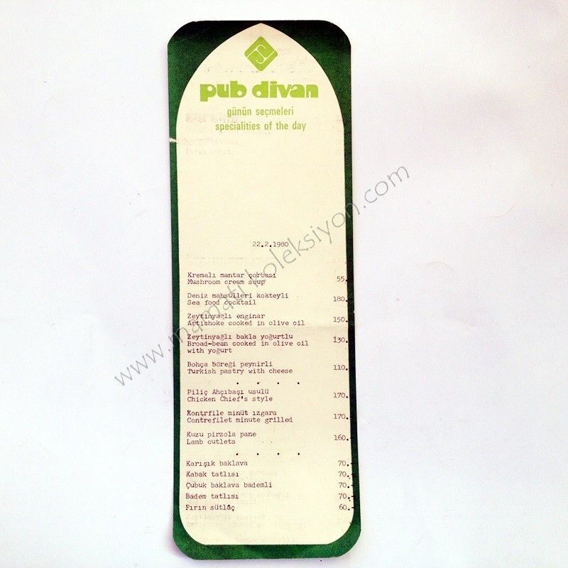 Pub Divan 22,2,1980 * Menü