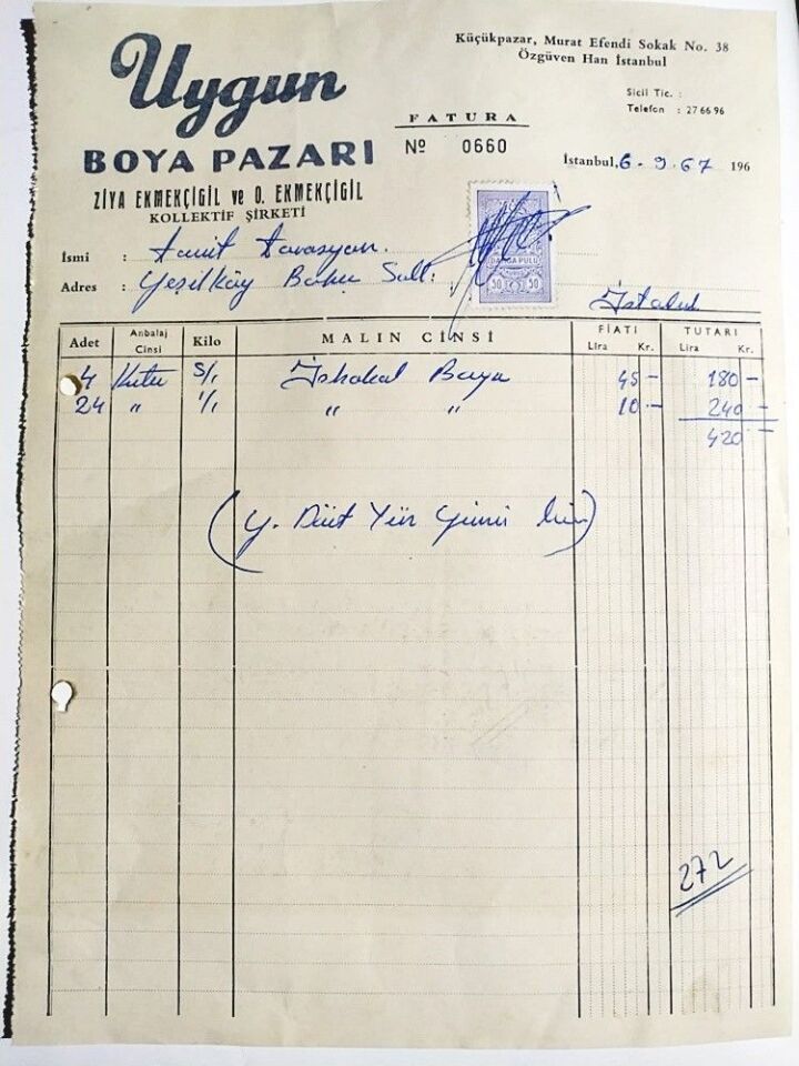 Uygun Boya Pazarı - Fatura / Efemera