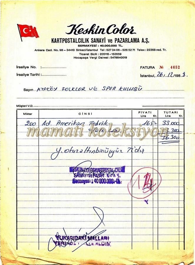Keskin Color Kartpostalcılık * Fatura