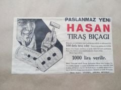 Paslanmaz Hasan tıraş bıçağı - 100 defa tıraş eder / Dergi reklamı - Efemera
