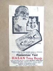 Paslanmaz yeni Hasan Tıraş Bıçağı 100 defa tıraş eder / Dergi reklamı - Efemera