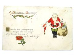 A Christmas Greeting Noel Baba 1915 postadan geçmiş / Kartpostal