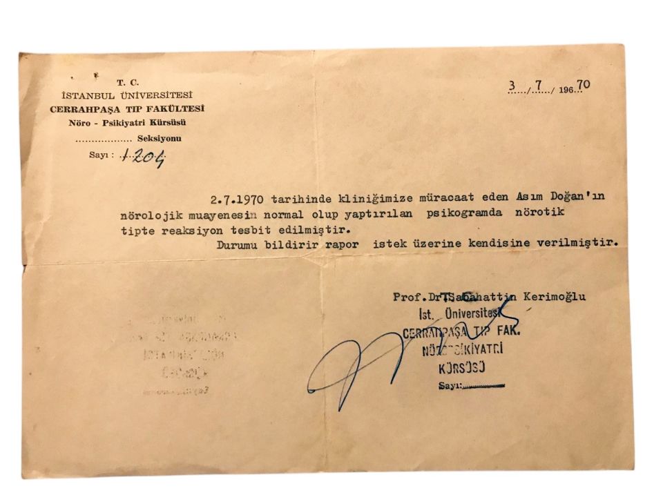 Cerrahpaşa Tıp Fakültesi - Sabahattin KERİMOĞLU, ıslak imzalı evrak