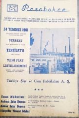 Paşabahçe Fabrikası - 24 Temmuz 1961 / Dergi, gazete reklamı - Efemera