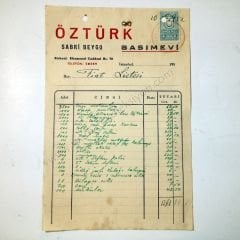 Öztürk Basımevi - Fatura Matbaacılık Tarihi Efemeraları 1950'li yıllara ait. - Efemera
