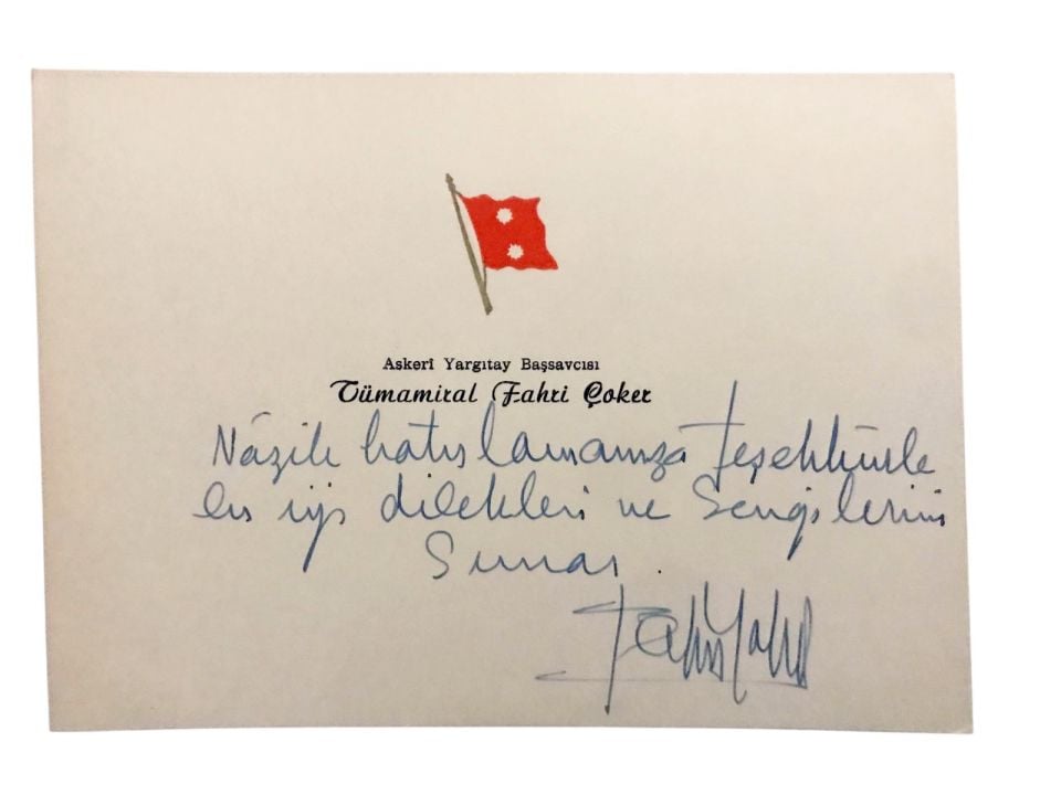 Askeri Yargıtay Başsavcısı Tümamiral Fahri ÇÖKER / Islak imzalı tebrik kartı