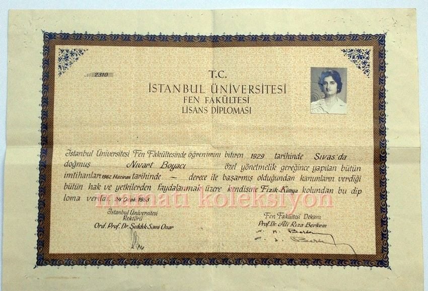 İstanbul Üniversitesi Fen Fakültesi Lisans diploması * 1963