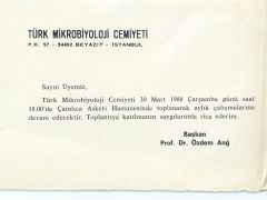 Türk Mikrobiyoloji Cemiyeti / Özdem ANĞ - Efemera