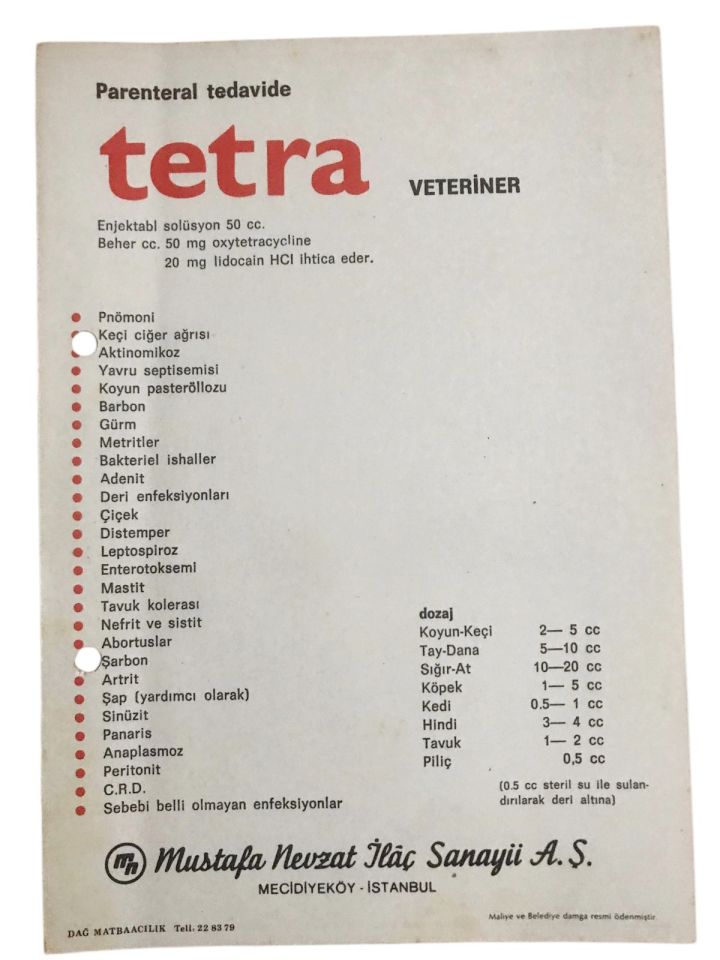 Tetra Veteriner - Mustafa Nevzat İlaç Sanayii / Karton reklam