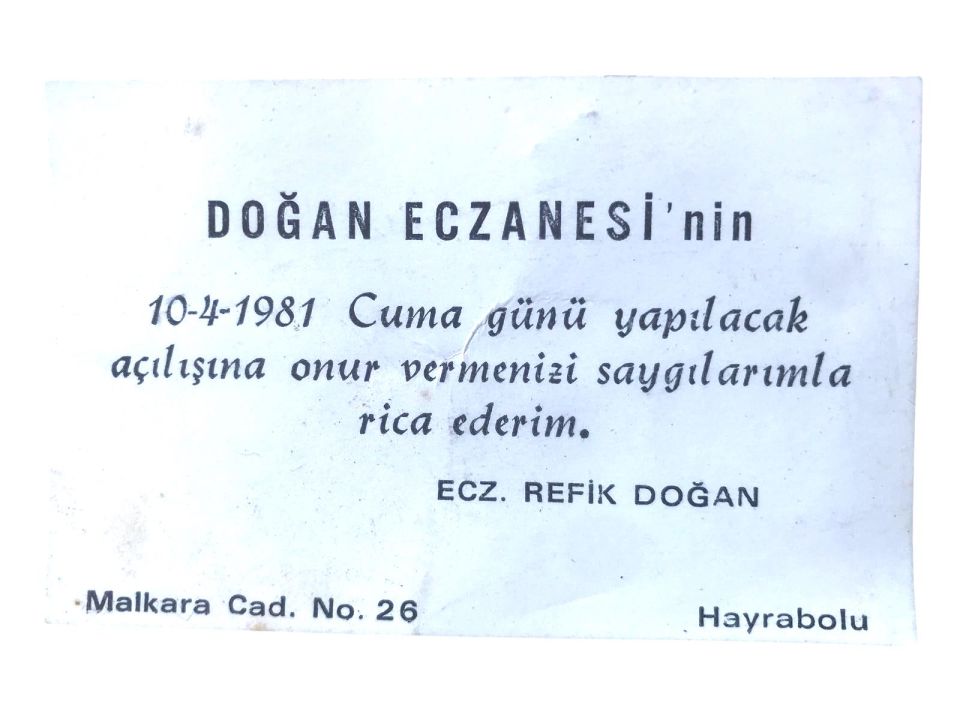 Doğan Eczanesi - Malkara Hayrabolu / Davetiye