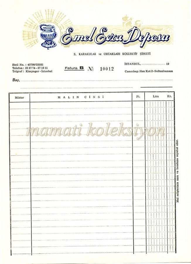 Emel Ecza Deposu * Fatura