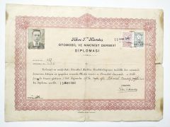 Fikri T. Kardeş Otomobil ve Makinist dersevi Diploması 1941- Efemera