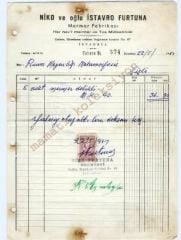 Niko ve oğlu İstavro FURTUNA - Mermer Fabrikası / Fatura - Efemera