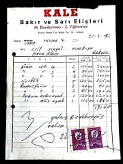 Kale Bakır ve Sarı Elişleri  - ANKARA Esenboğa Hava Alanı / Fatura