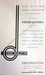 Dekorasyon Selahaddin Refik SIRMALI - Dergiden çıkma reklam - Efemera