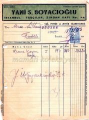 Yani S. BOYACIOĞLU - Yağ Peynir ve Zeytin Ticarethanesi fatura Süt ve süt ürünleri - Efemera