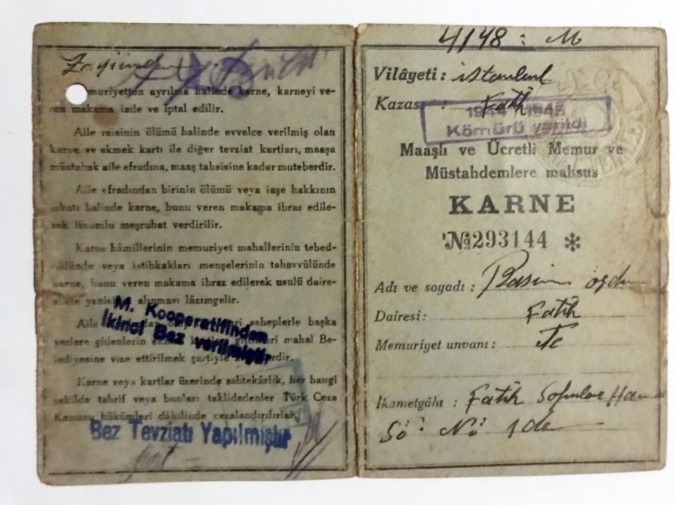 FATİH 1944 Yılı Kömür, bez vs. yardımlar için karne