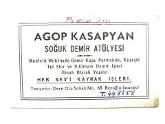Agop KASAPYAN Soğuk demir atölyesi / Kartadres - Efemera