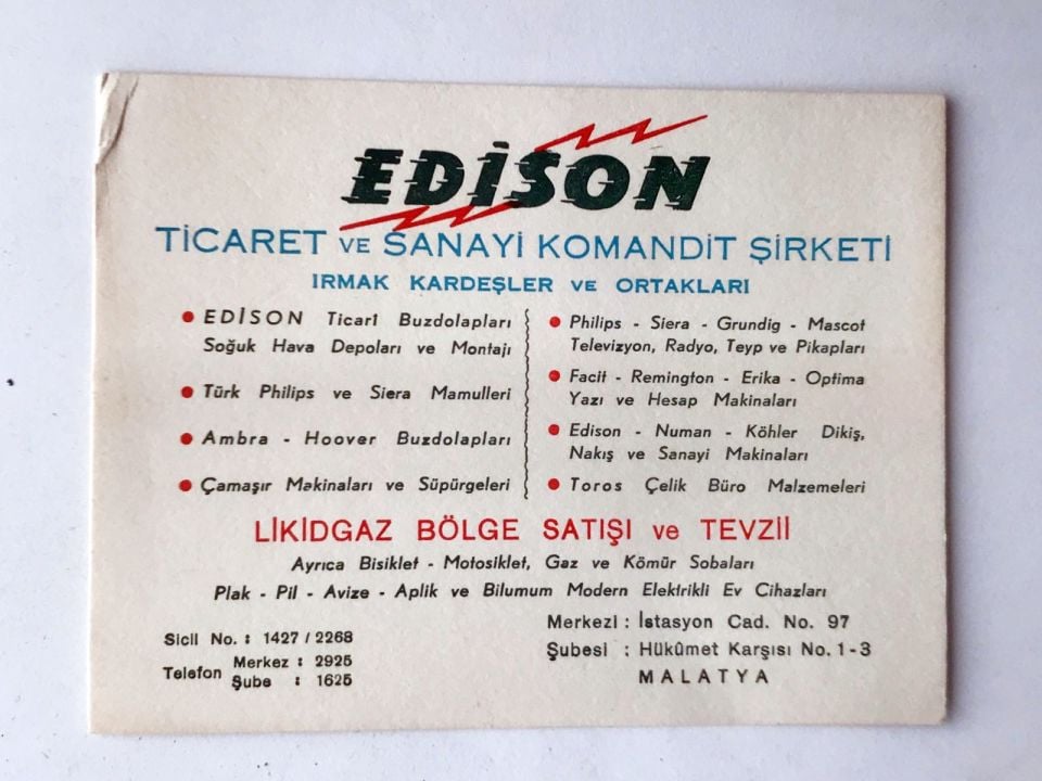 Edison Ticaret ve Sanayi Komandit Şirketi MALATYA - Kartadres