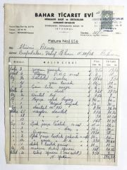 Bahar Ticaret Evi - Mirkado BADİ / 1962 Tarihli Fatura