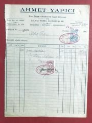 Ahmet YAPICI Sıhhi Tesisat GALATA - 1947 Tarihli Fatura